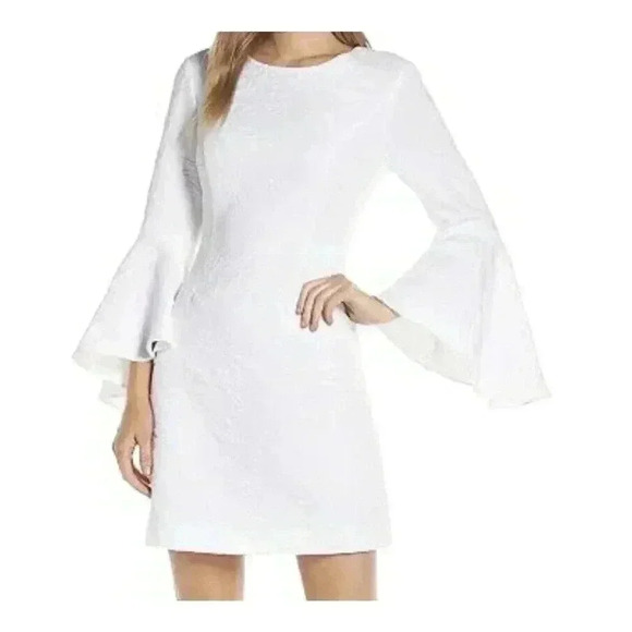 Lilly Pulitzer White Dress 0 Floral Embroider Graduation Bridal Bell Sleeve Mini - Picture 1 of 14